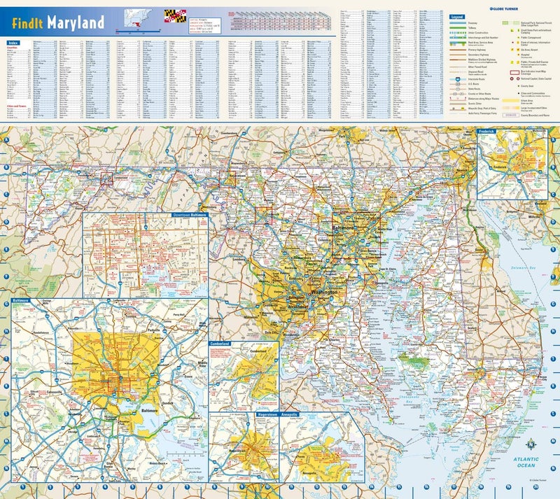 Maryland State Wall Map - 20.75" x 18.5" Laminated